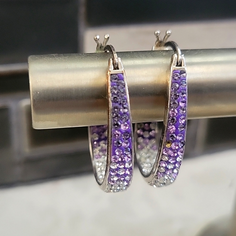 Sterling Silver Hoop Earrings with purple stones
